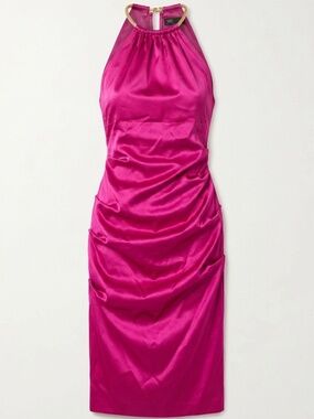 Cache Satin Halter Midi Dress - size 2